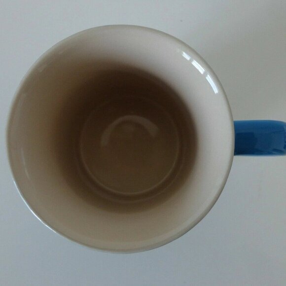 NIB LE CREUSET Blueberry Blue Stoneware Mugs Cups Embossed Lettering Set of 4 - Picture 5 of 8